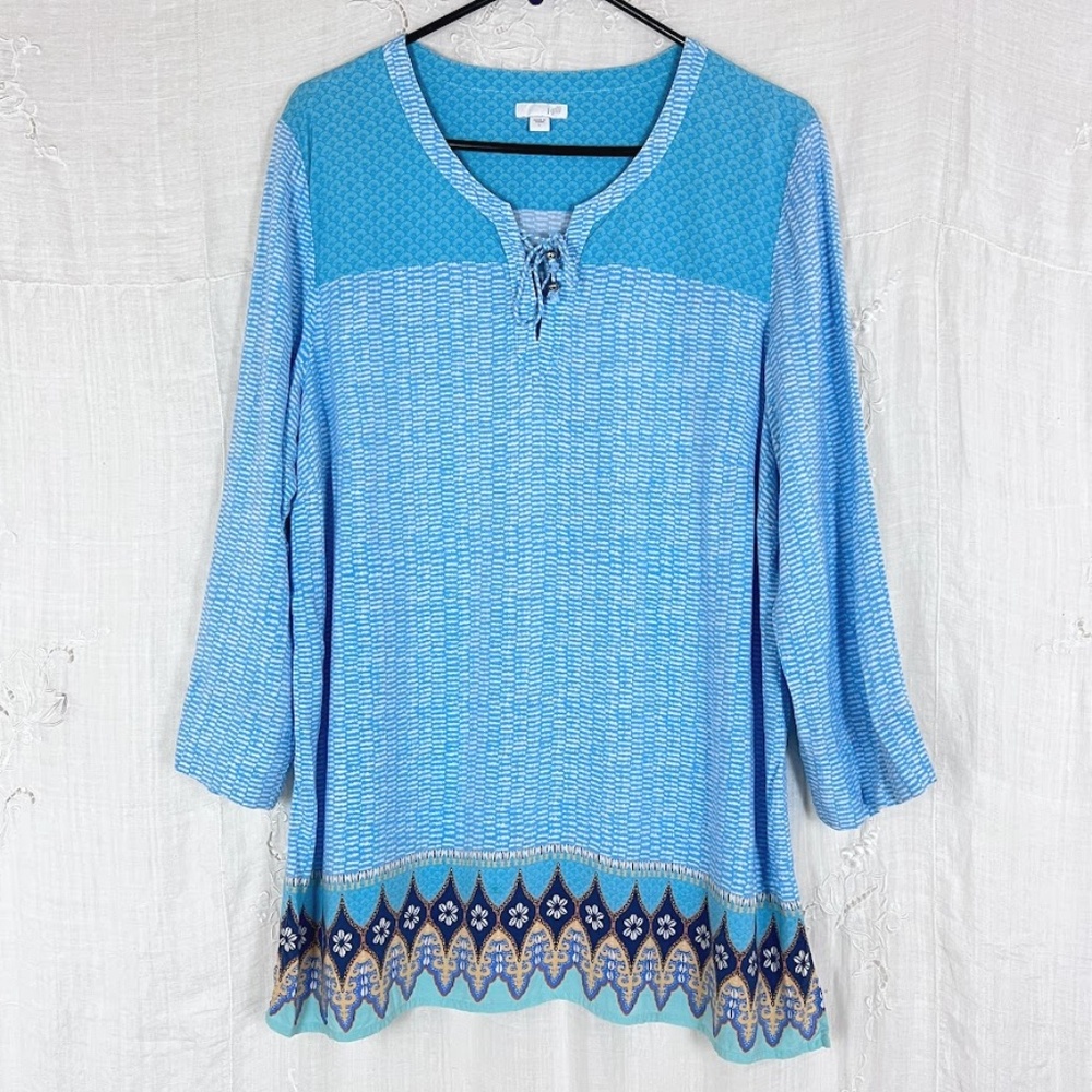 J. Jill Navy & Aqua Boho Tunic Blouse 🎉Host Pick🎉 - Picture 8 of 11